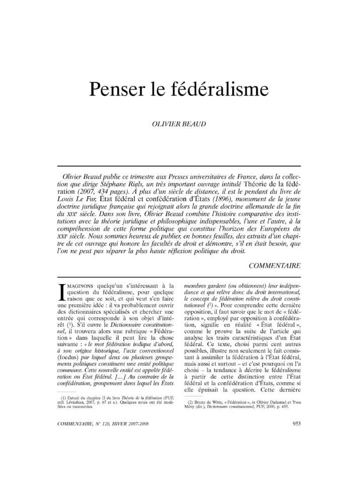 Penser le fédéralisme
 – page 1
