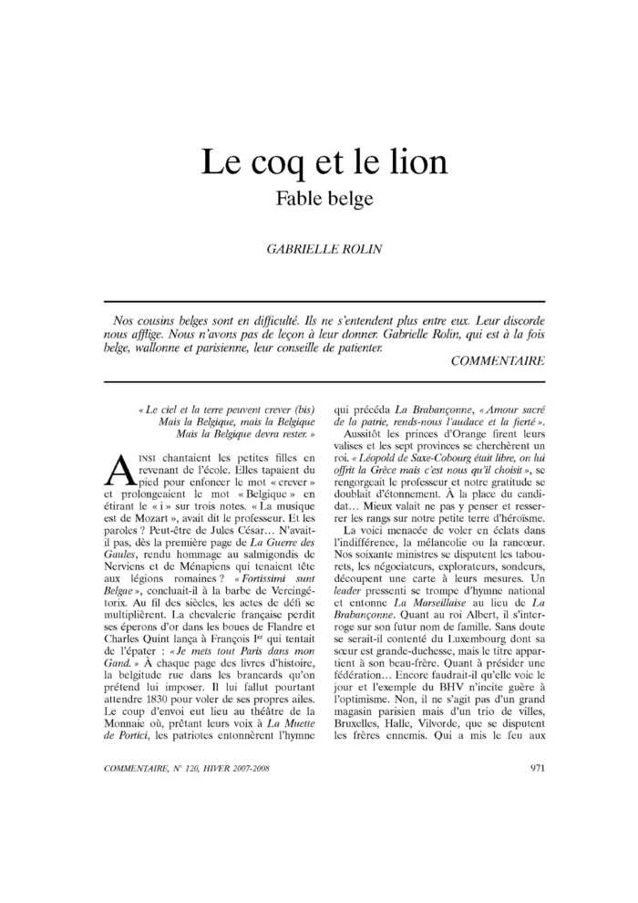 Le coq et le lion. Fable belge
 – page 1