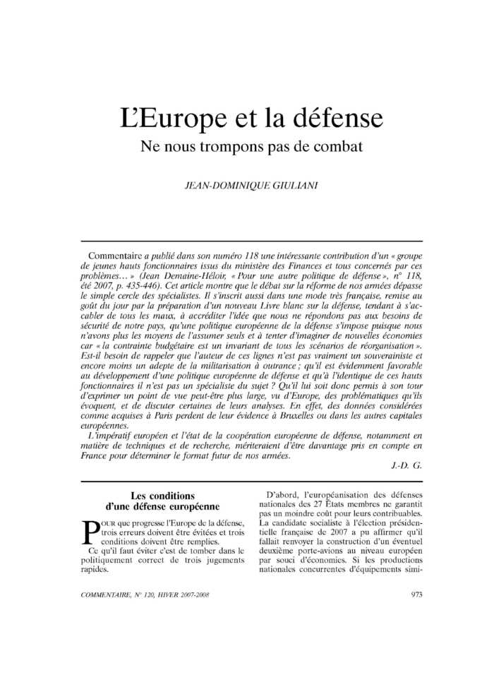 L’Europe et la défense. Ne nous trompons pas de combat
 – page 1
