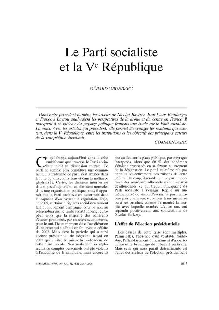 Le Parti socialiste et la Ve République
 – page 1