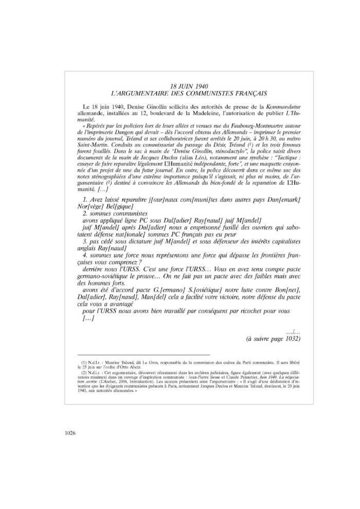 18 JUIN 1940. L’ARGUMENTAIRE DES COMMUNISTES FRANÇAIS
 – page 1