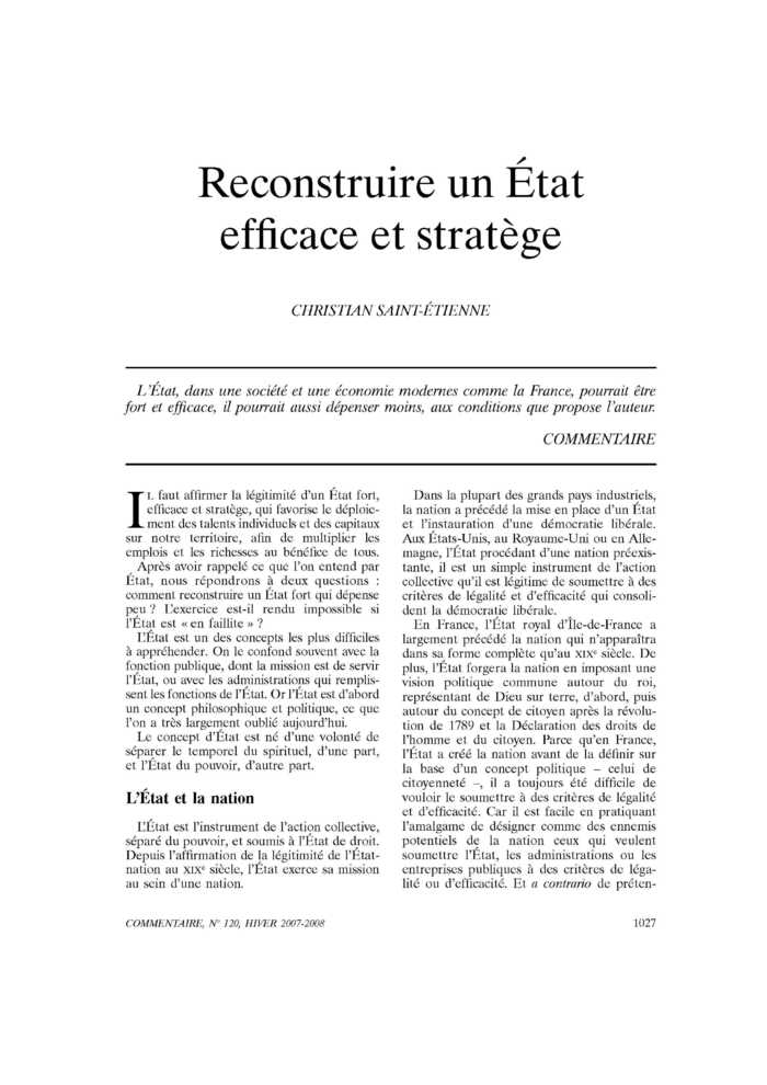Reconstruire un État efficace et stratège
 – page 1