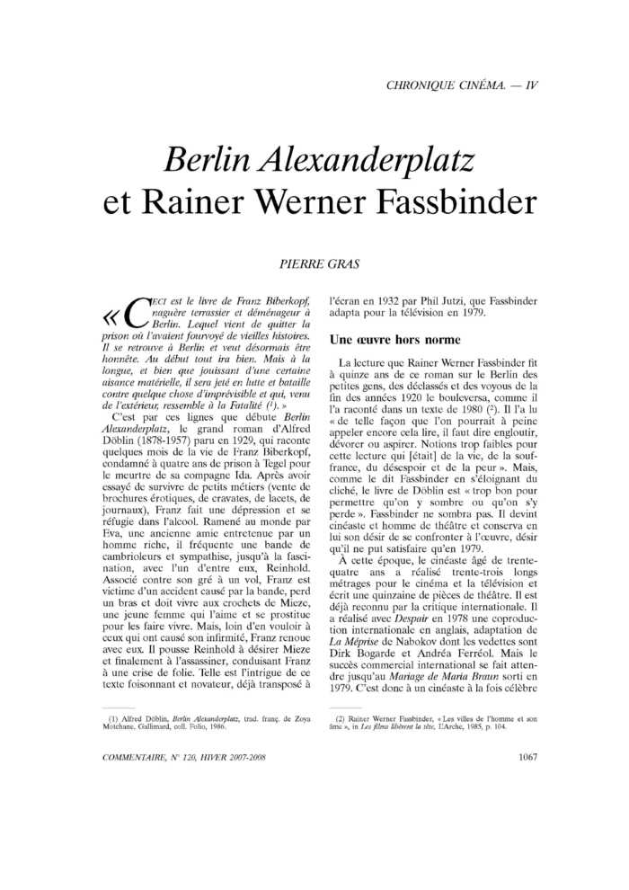 Berlin Alexanderplatz et Rainer Werner Fassbinder
 – page 1