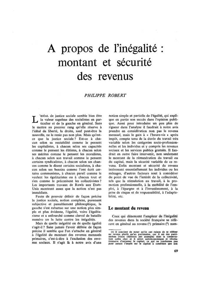 À propos de l’inégalité : montant et sécurité des revenus
 – page 1