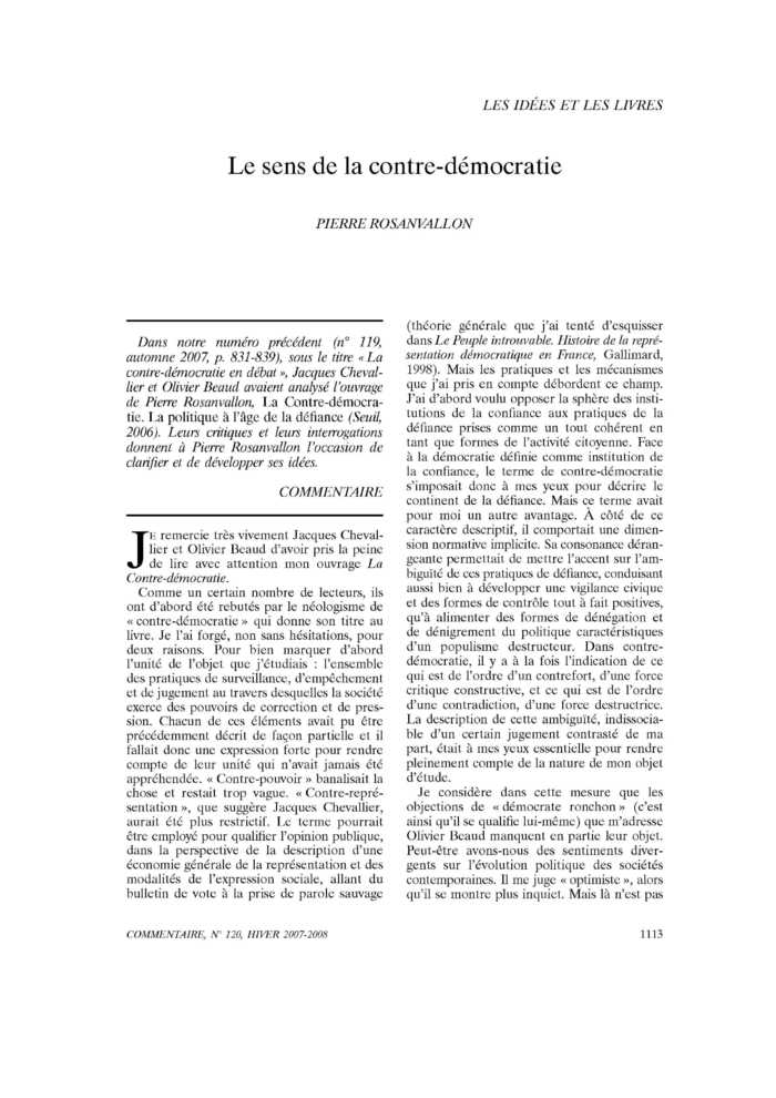 Le sens de la contre-démocratie
 – page 1