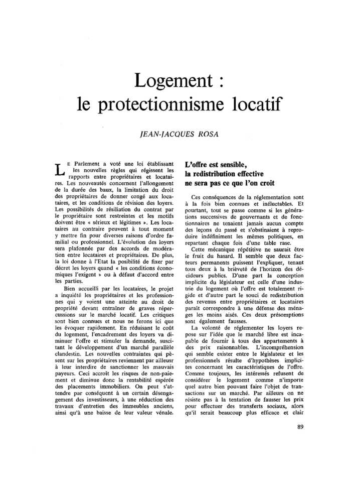 Logement : le protectionnisme locatif
 – page 1