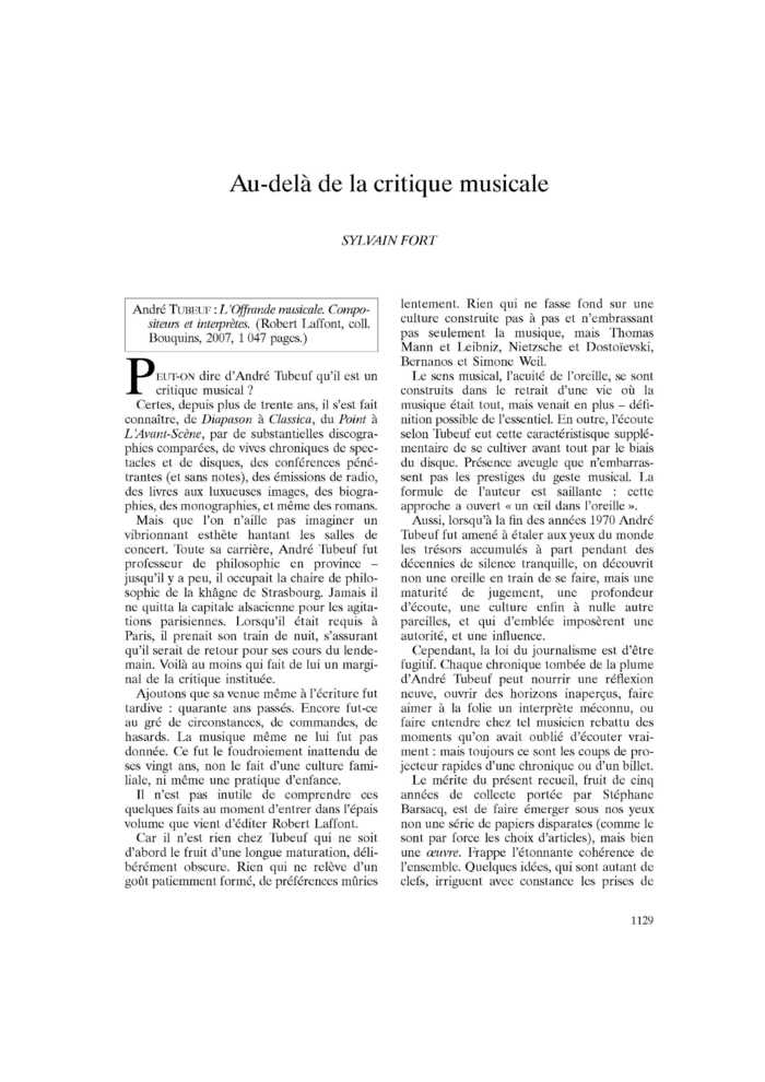 Au-delà de la critique musicale
 – page 1