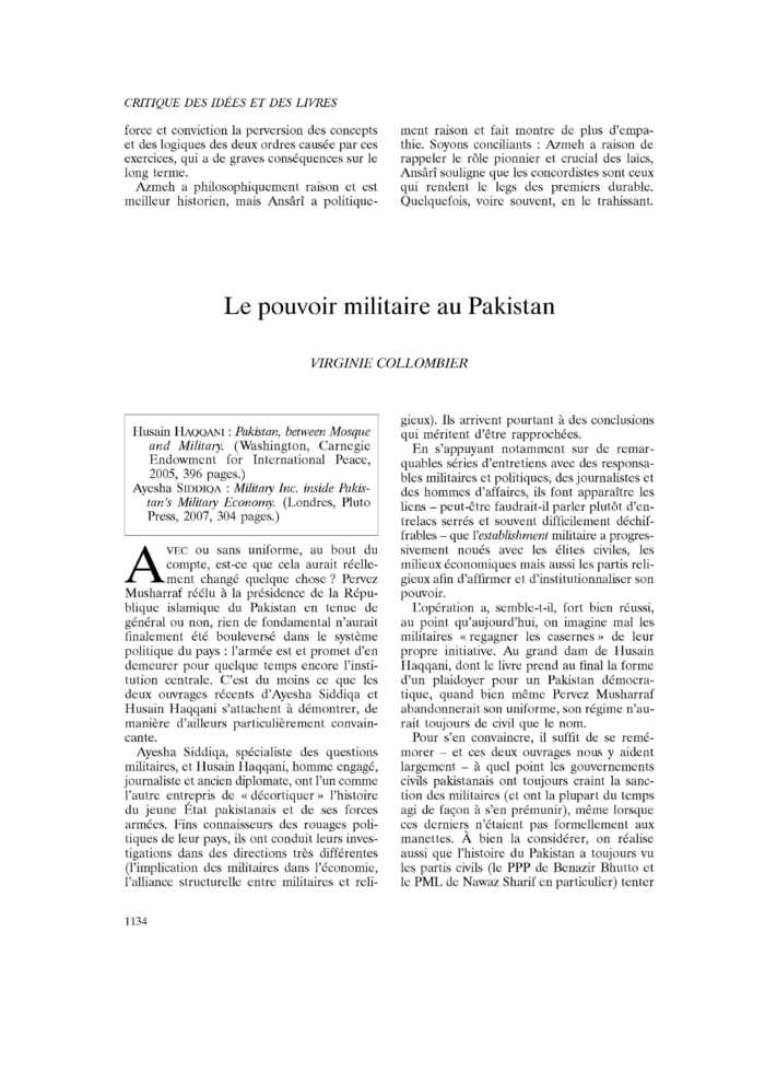 Le pouvoir militaire au Pakistan
 – page 1