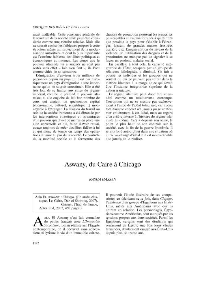 Aswany, du Caire à Chicago
 – page 1
