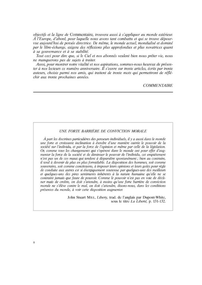 UNE FORTE BARRIÈRE DE CONVICTION MORALE
 – page 1