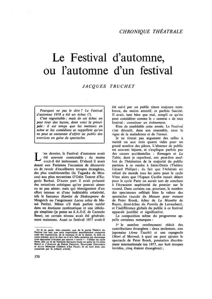 Le Festival d’automne, ou l’automne d’un festival
 – page 1