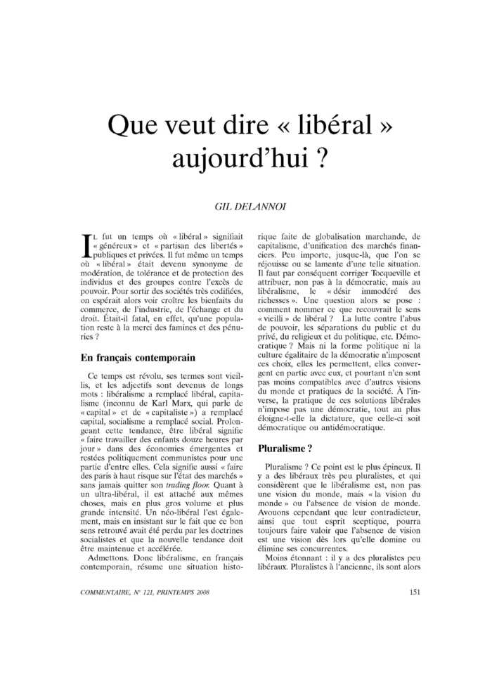 Que veut dire « libéral » aujourd’hui ?
 – page 1