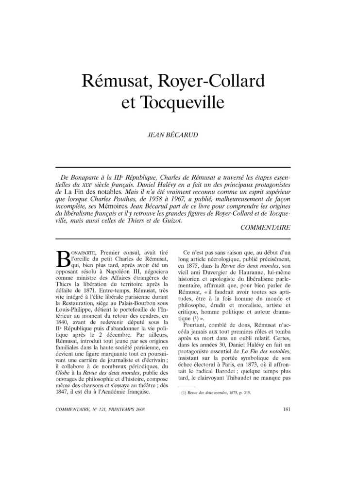 Rémusat, Royer-Collard et Tocqueville
 – page 1