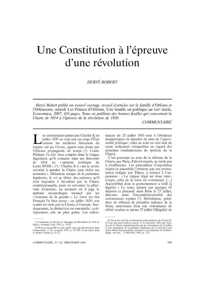 Une Constitution à l’épreuve d’une révolution
 – page 1