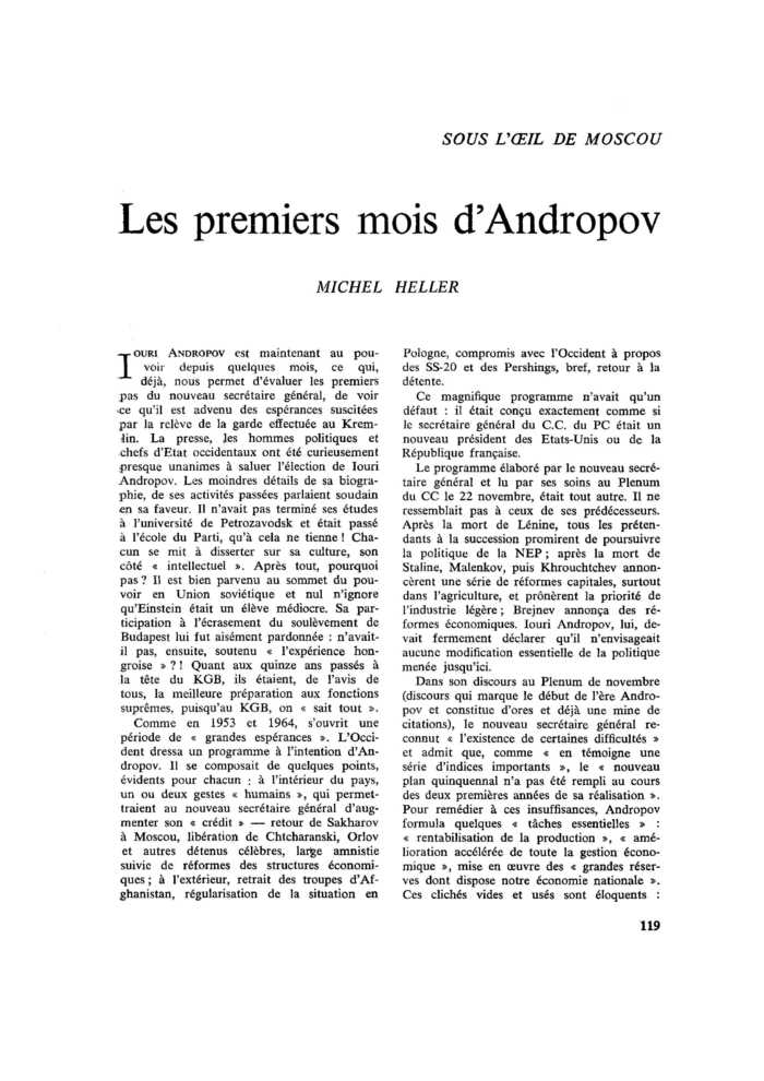 SOUS L’ŒIL DE MOSCOU. Les premiers mois d’Andropov
 – page 1
