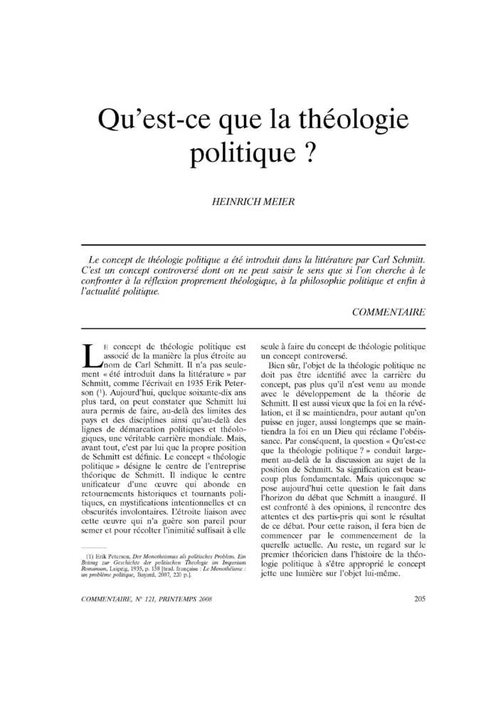 Qu’est-ce que la théologie politique ?
 – page 1
