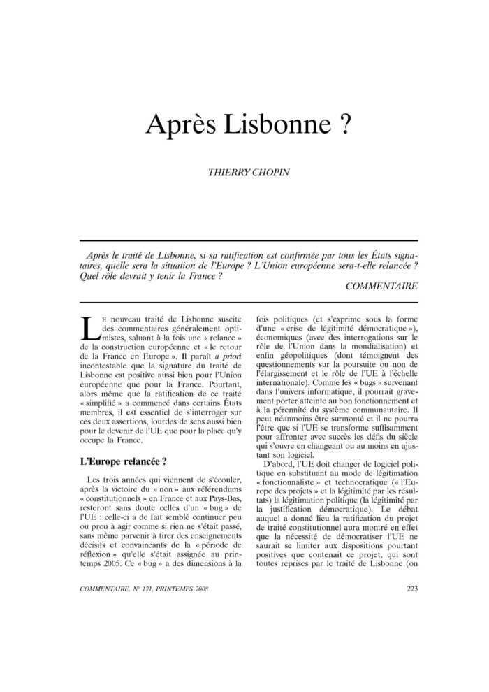 Après Lisbonne ?
 – page 1