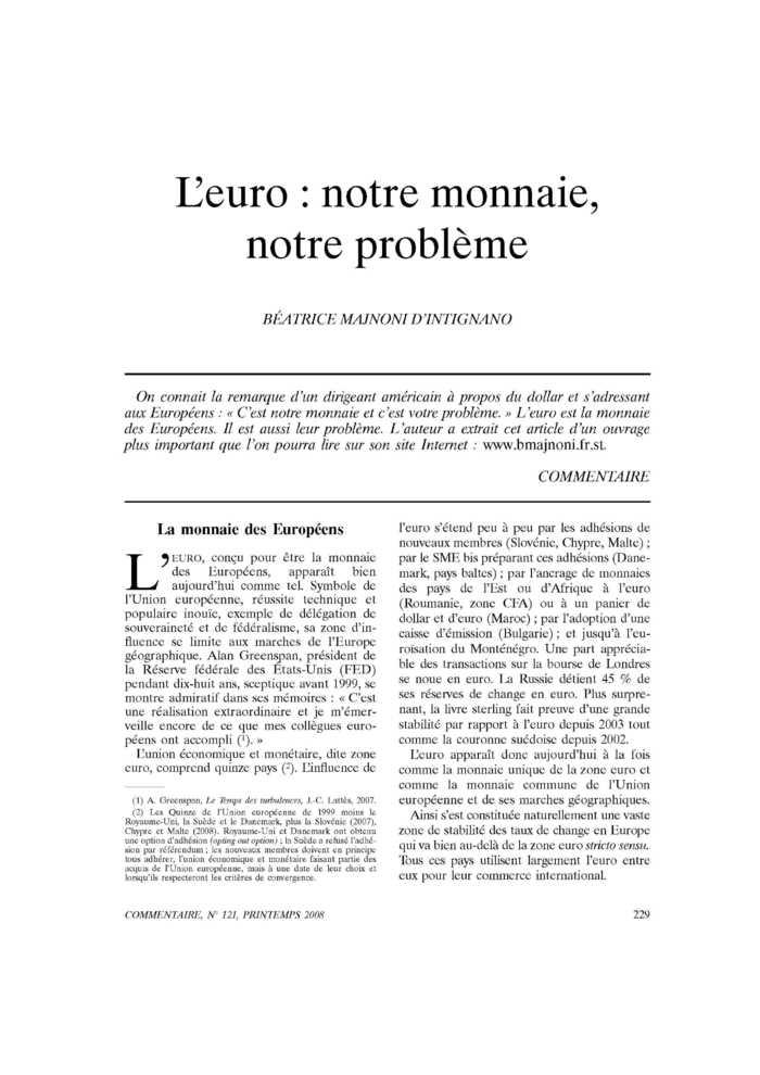 L’euro : notre monnaie, notre problème
 – page 1