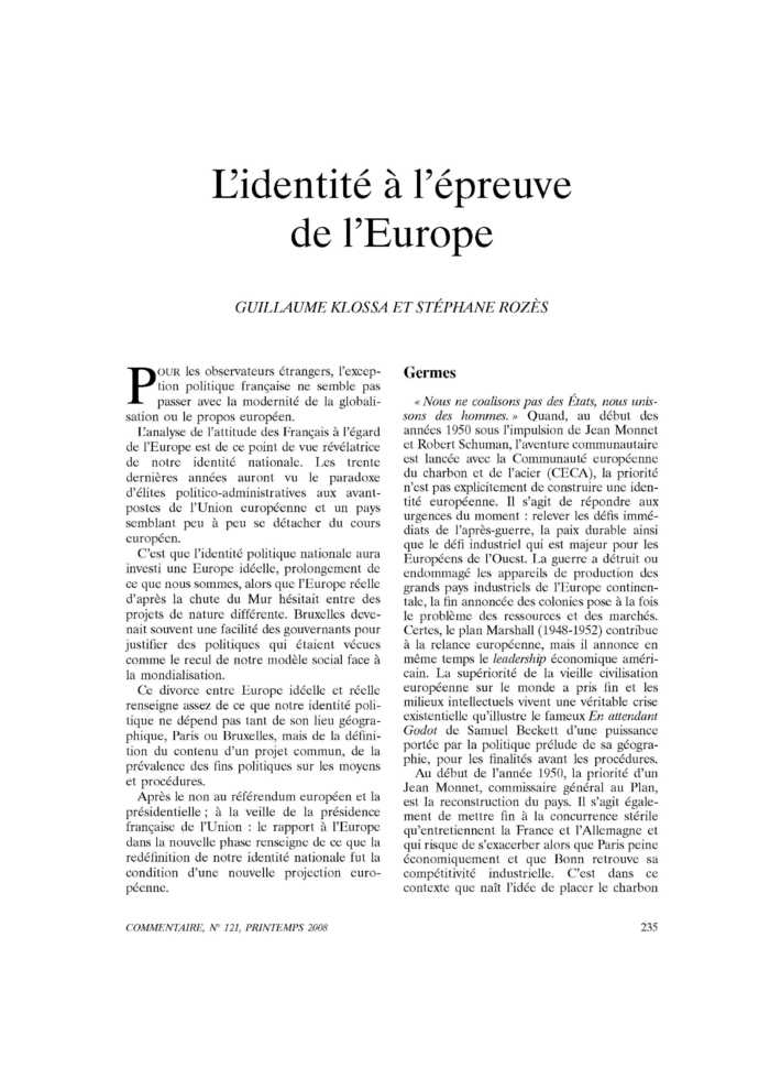 L’identité à l’épreuve de l’Europe
 – page 1