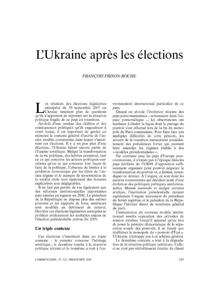 L’Ukraine après les élections
 – page 1