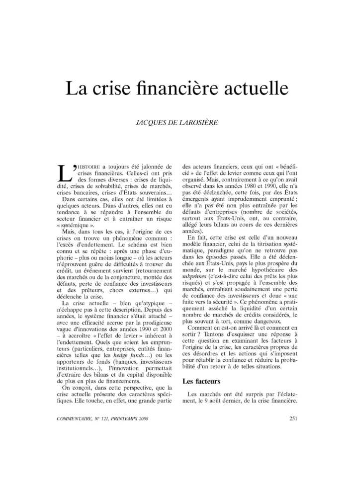 La crise financière actuelle
 – page 1