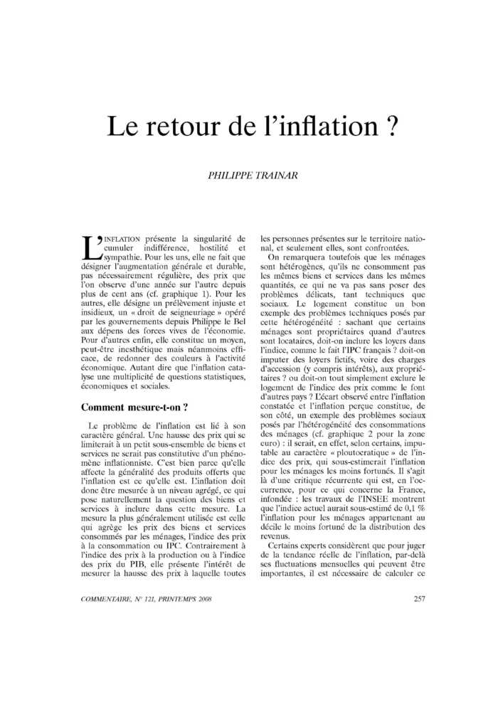 Le retour de l’inflation ?
 – page 1