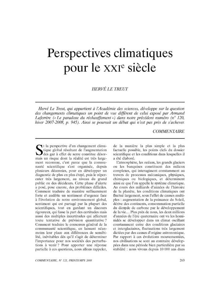 Perspectives climatiques pour le XXIe siècle
 – page 1