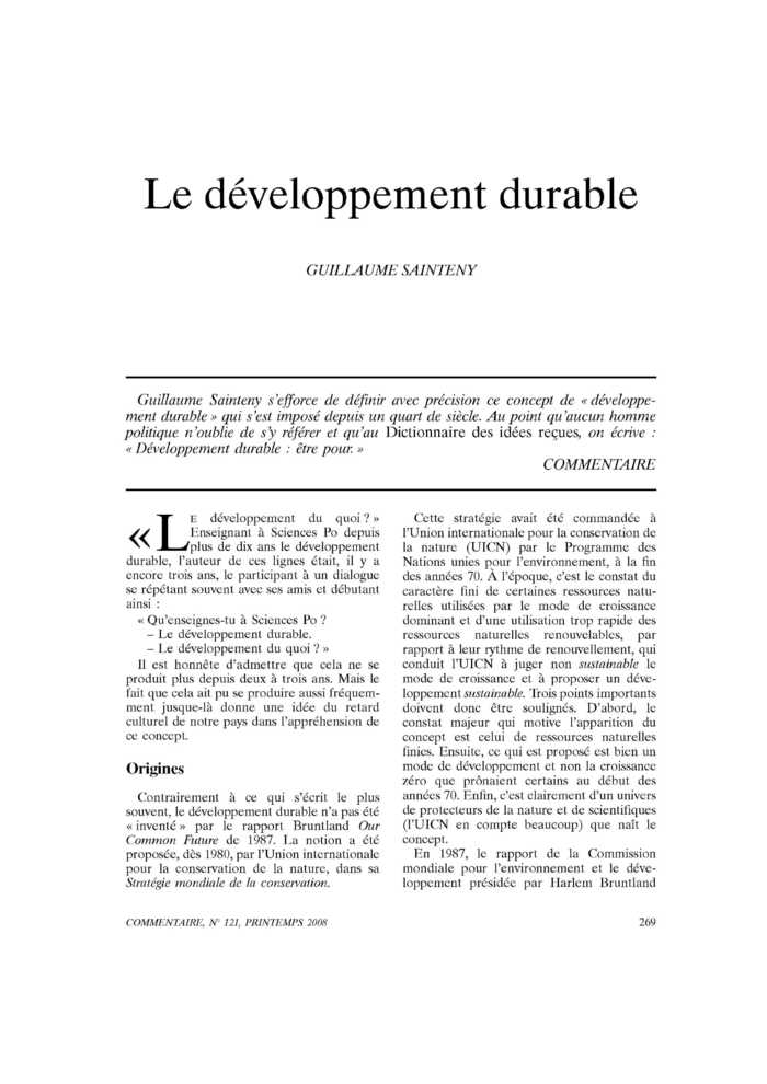 Le développement durable
 – page 1