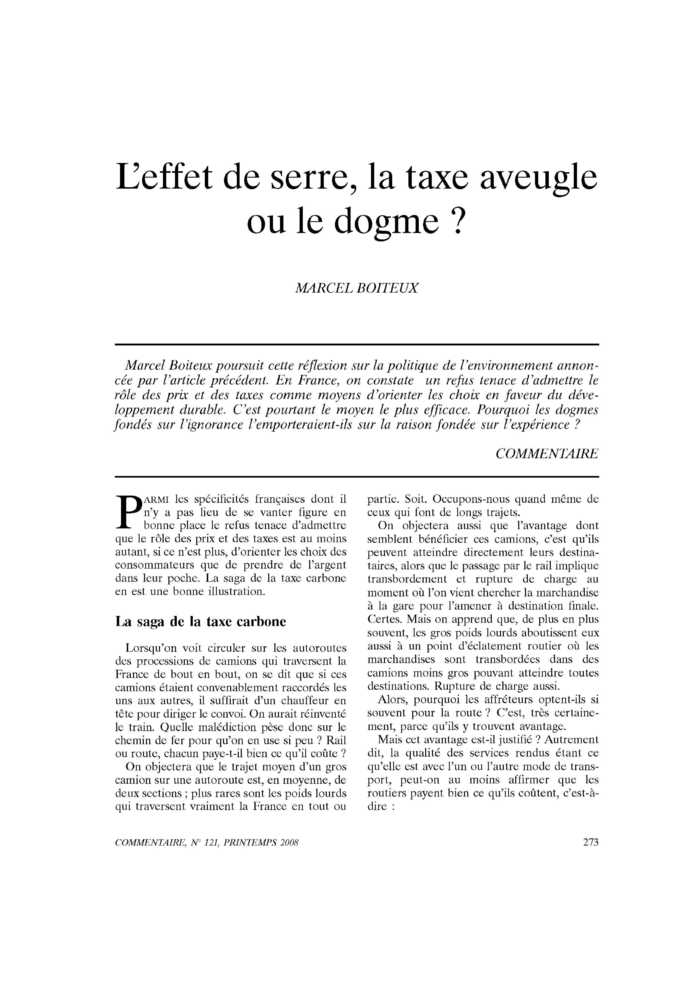 L’effet de serre, la taxe aveugle ou le dogme ?
 – page 1