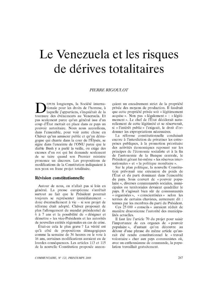 Le Venezuela et les risques de dérives totalitaires
 – page 1