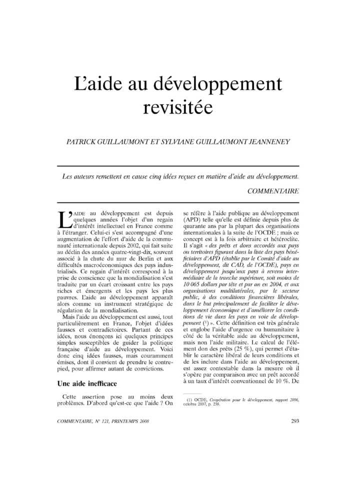 L’aide au développement revisitée
 – page 1