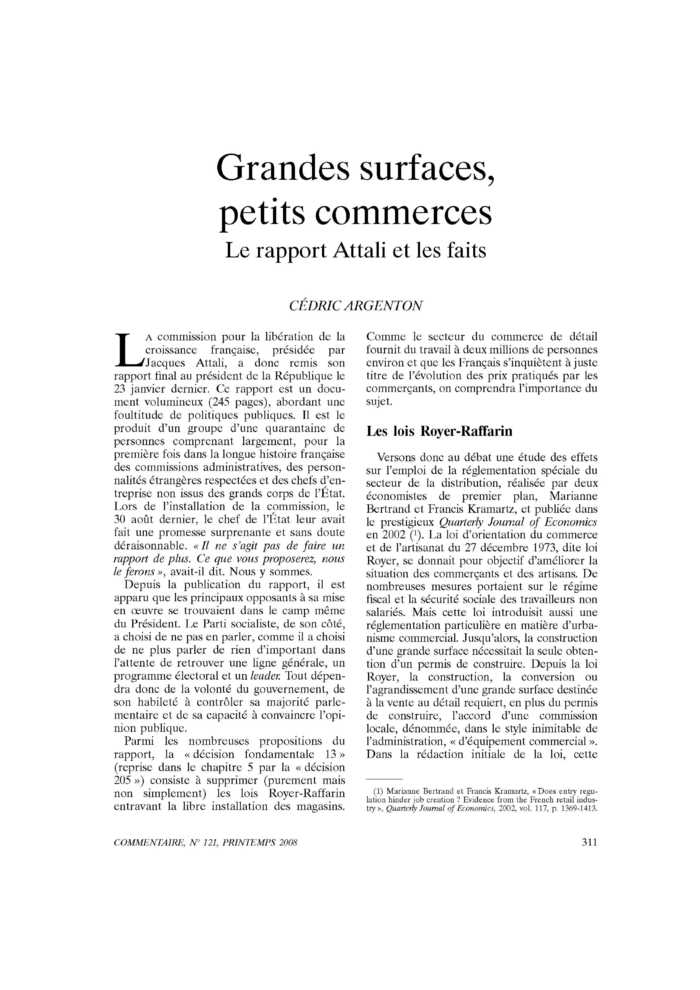 Grandes surfaces, petits commerces. Le rapport Attali et les faits
 – page 1