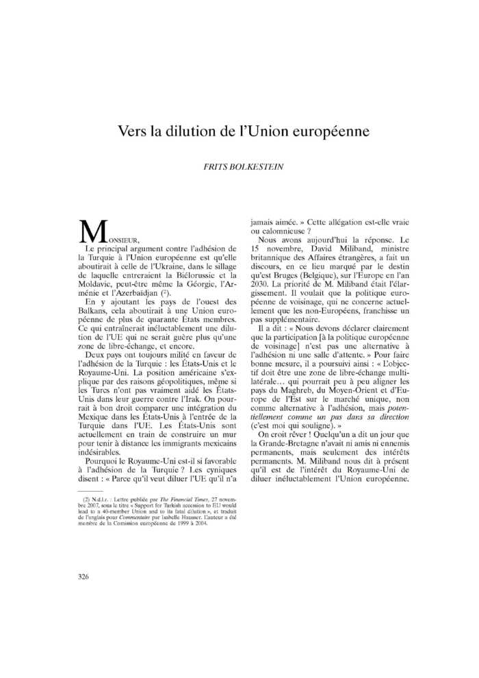 Vers la dilution de l’Union européenne
 – page 1