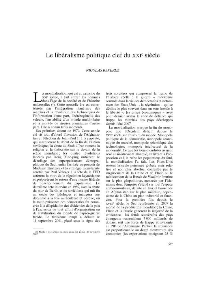 Le libéralisme politique clef du XXIe siècle
 – page 1