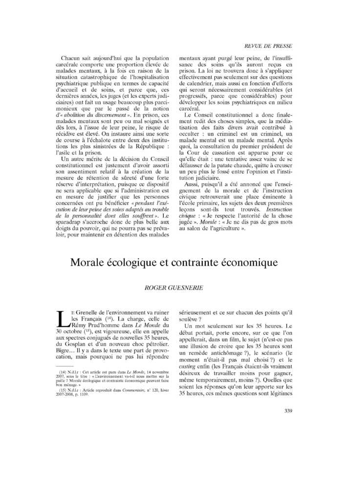 Morale écologique et contrainte économique
 – page 1