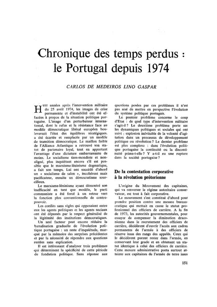 Chronique des temps perdus : le Portugal depuis 1974
 – page 1