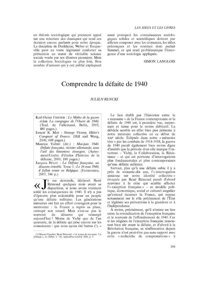 Comprendre la défaite de 1940
 – page 1