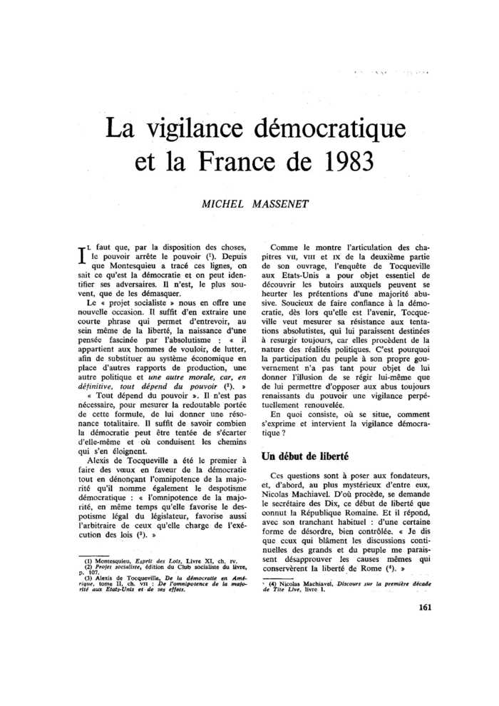 La vigilance démocratique et la France de 1983
 – page 1