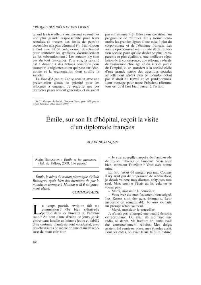Émile, sur son lit d’hôpital, reçoit la visite d’un diplomate français
 – page 1