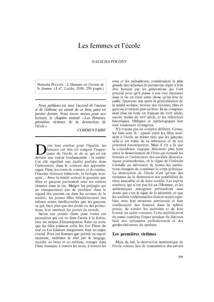 Les femmes et l’école
 – page 1