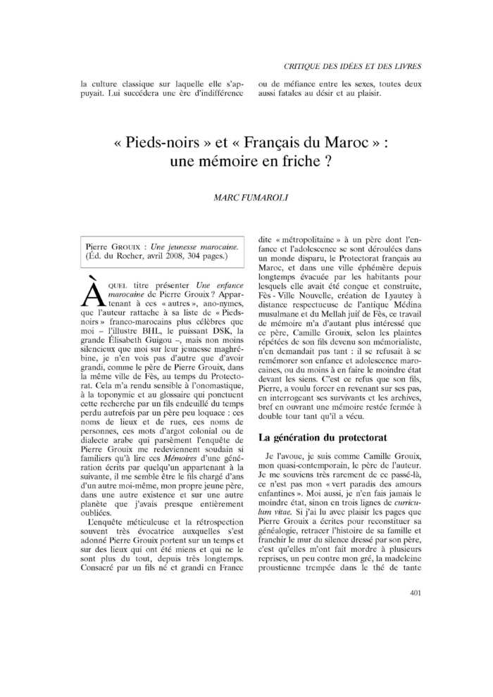« Pieds-noirs » et « Français du Maroc » : une mémoire en friche ?
 – page 1