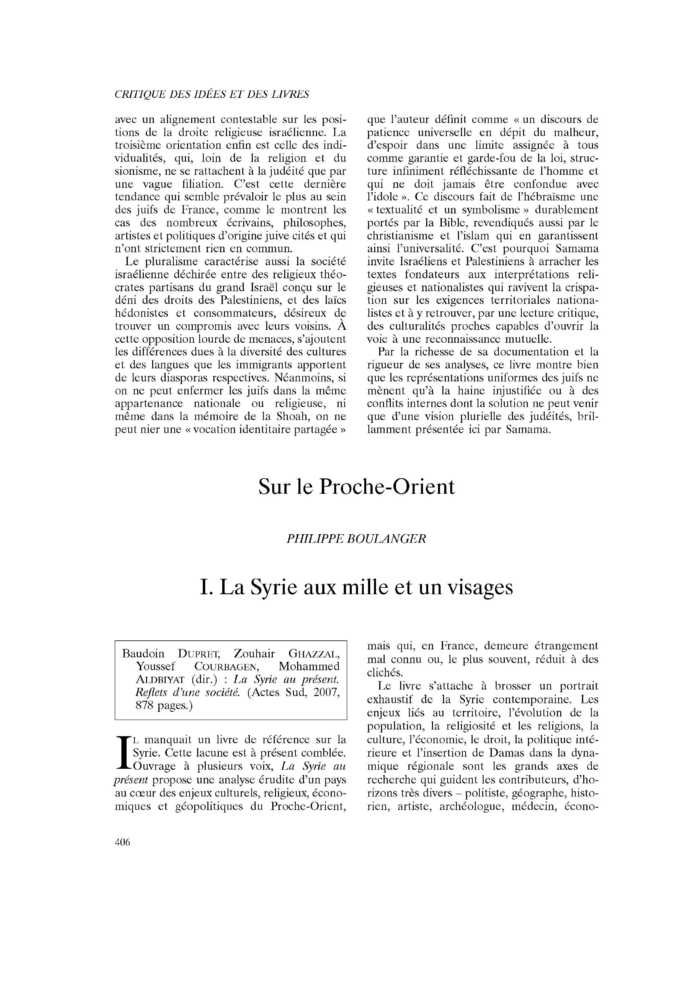 Sur le Proche-Orient. I. La Syrie aux mille et un visages
 – page 1