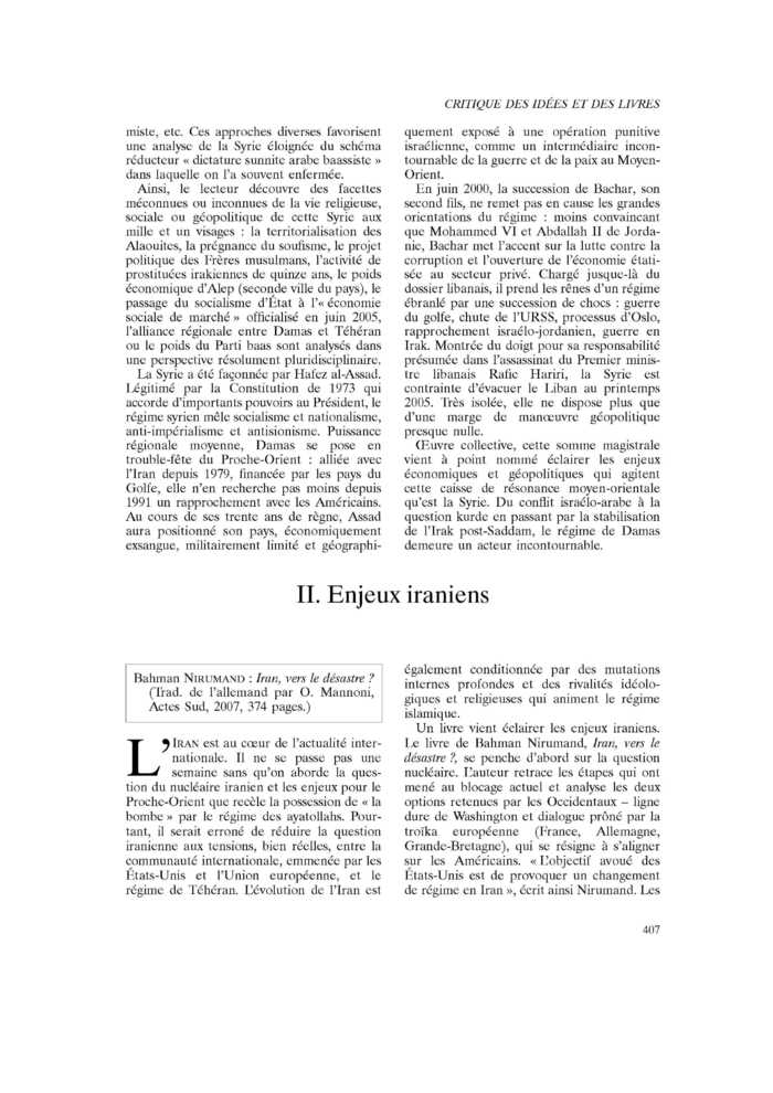 Sur le Proche-Orient. II. Enjeux iraniens
 – page 1