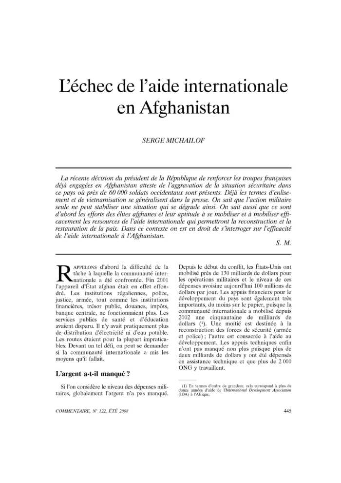 L’échec de l’aide internationale en Afghanistan
 – page 1