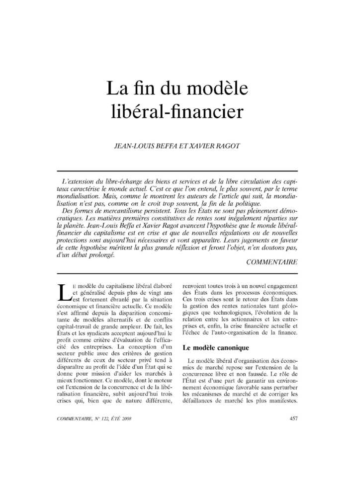 La fin du modèle libéral-financier
 – page 1