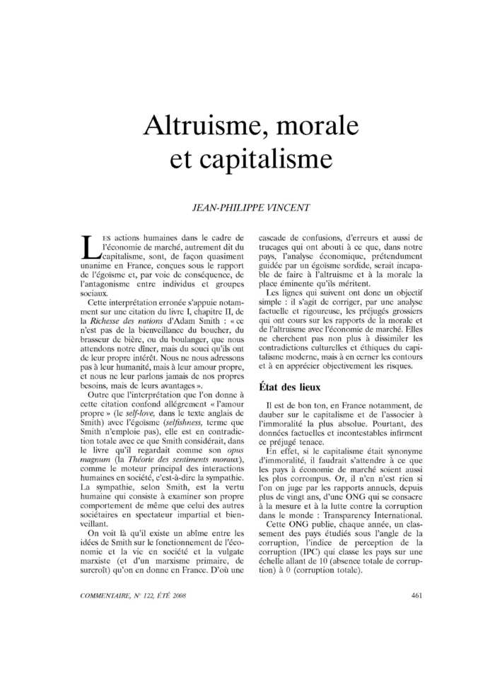Altruisme, morale et capitalisme
 – page 1