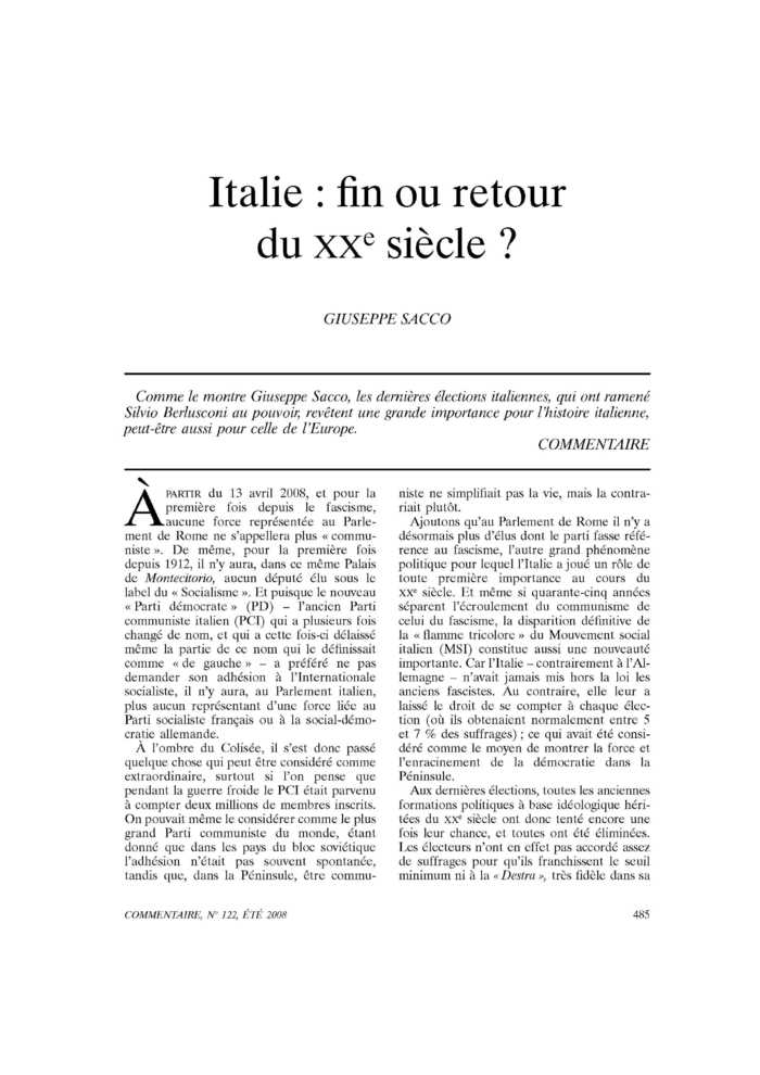 Italie : fin ou retour du XXe siècle ?
 – page 1