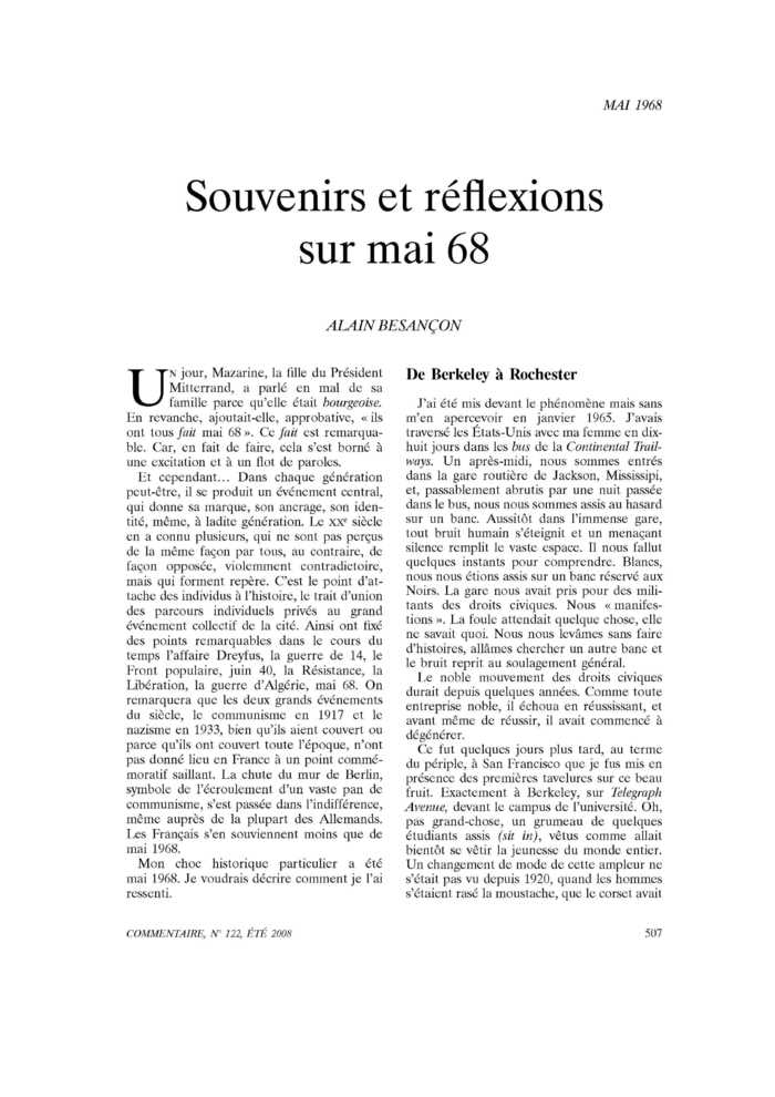 Souvenirs et réflexions sur mai 68
 – page 1