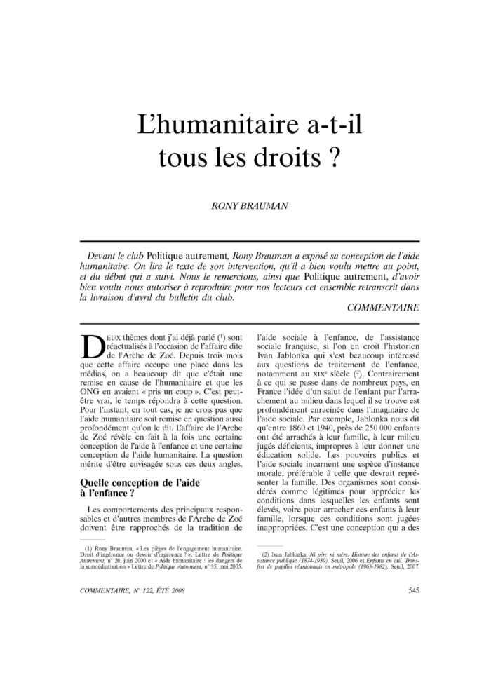 L’humanitaire a-t-il tous les droits ?
 – page 1
