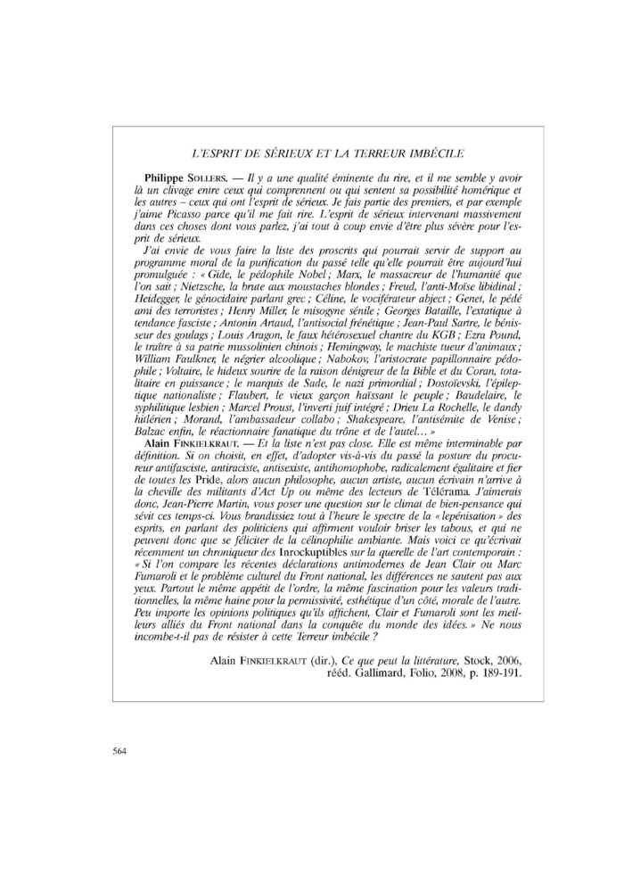 L’ESPRIT DE SÉRIEUX ET LA TERREUR IMBÉCILE
 – page 1